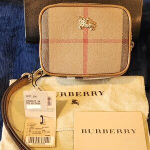 NWT-Burberry Gold Plaid Red Novacheck Square Pouch Wristlet